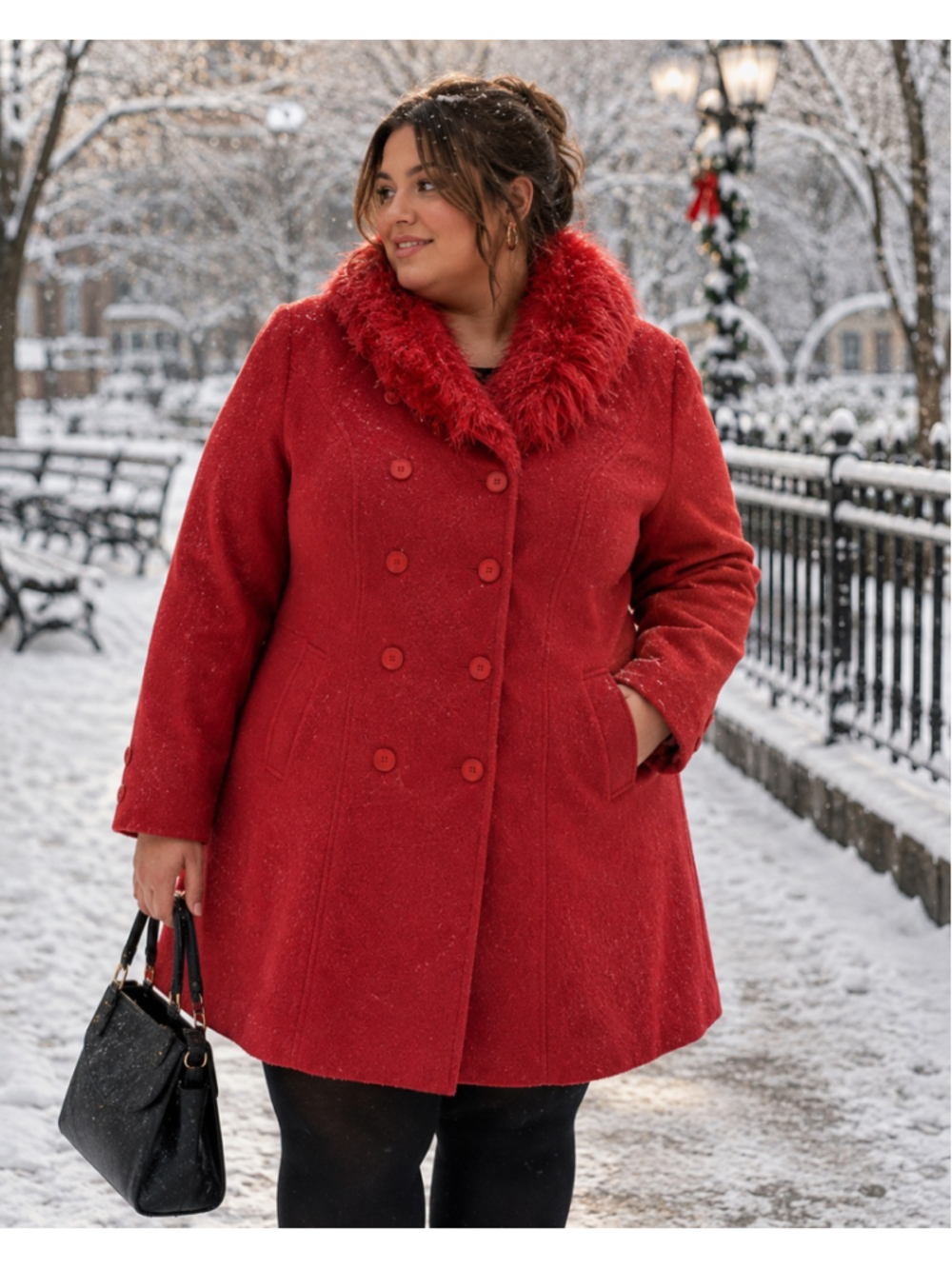 Women's Roaman's Red Pea Coat with Faux Fur Collar 24W Summer